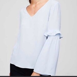 Loft Light Blue Long Sleeve Ruffle Blouse- XS